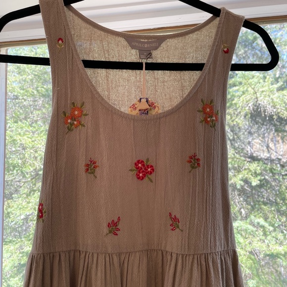 April Cornell Dresses & Skirts - April Cornell Beige Floral Embroidered Pinafore Dress